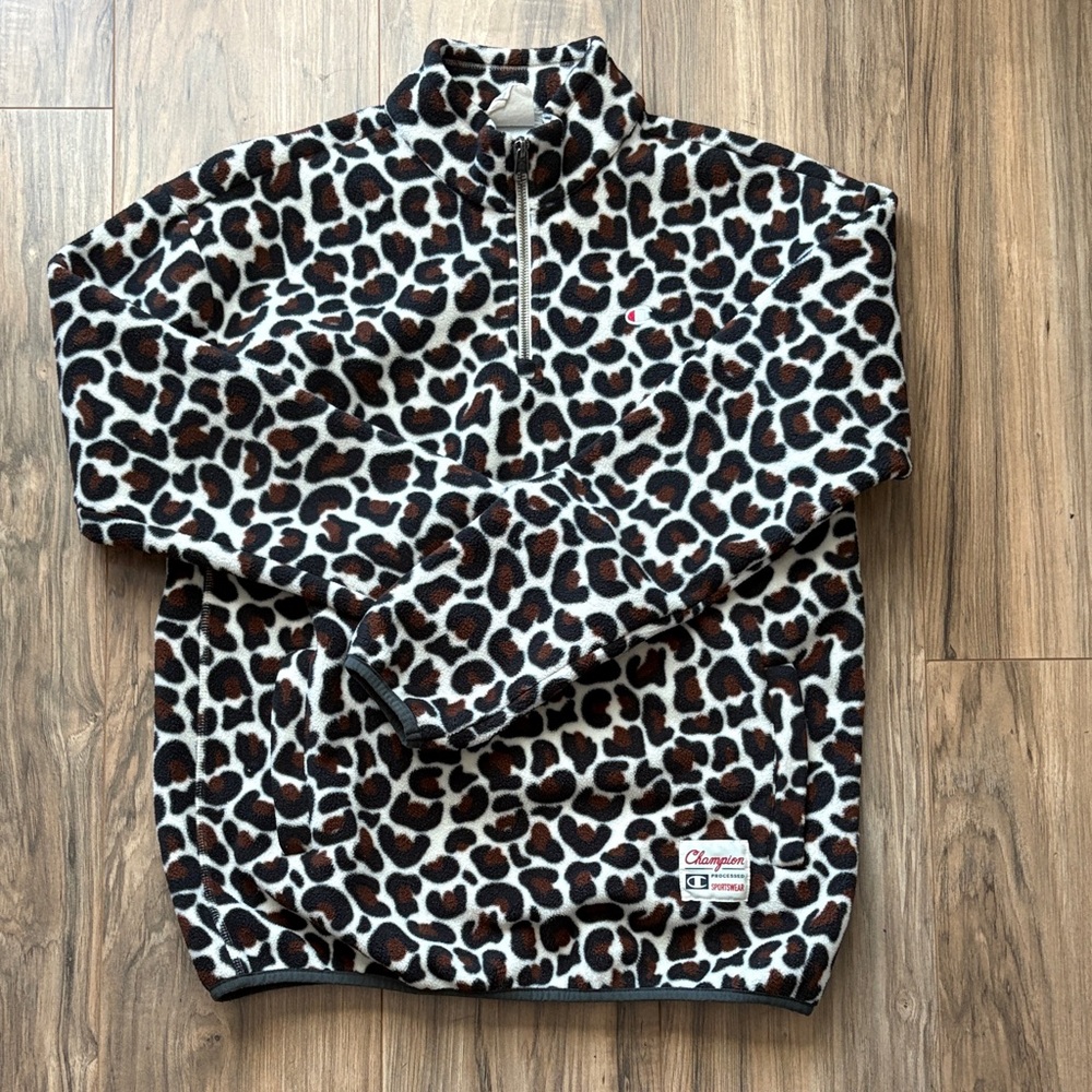Champion Zip Up Sweater - Black and Brown Leopard Print